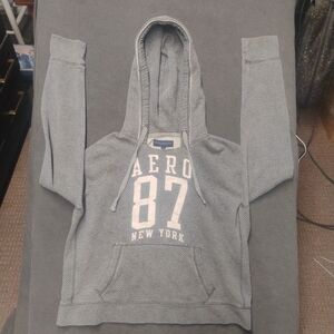 VTG Aeropostale Womens Gray Herringbone Hooded Sweatshirt L Y2K Preppy Cozy Fit